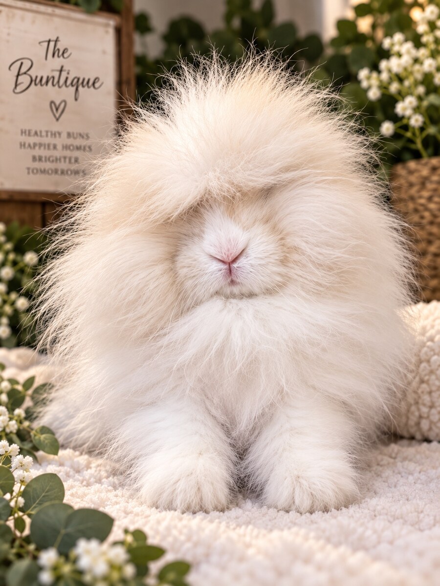 Opal Essence, a Blue and Cream Harlequin Full Face English Angora